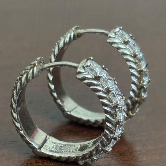 Judith Ripka Sterling Silver 925 Princess Cut Cubic Zirconia Hoop Earrings - Picture 2 of 7